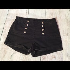High waisted button up black shorts